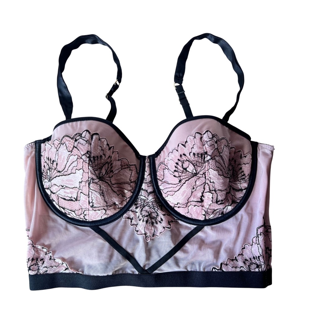 Auden Pink and Black Longline Lace Underwire Bra